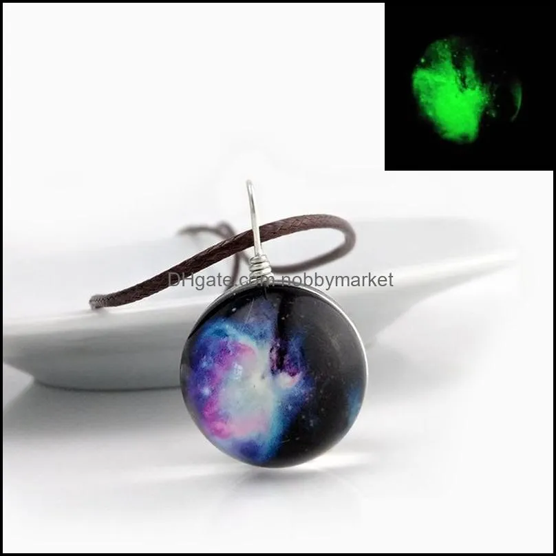 Fashion Starry Outer space Universe Gemstone necklaces Glow In The Dark Glass ball pendant necklace For women&men s Jewelry Mix Models