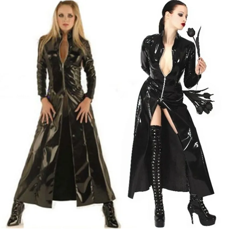 Sexy Plus Size Vinyl Clubwear Balck Pvc Faux Leather Long Sleeves