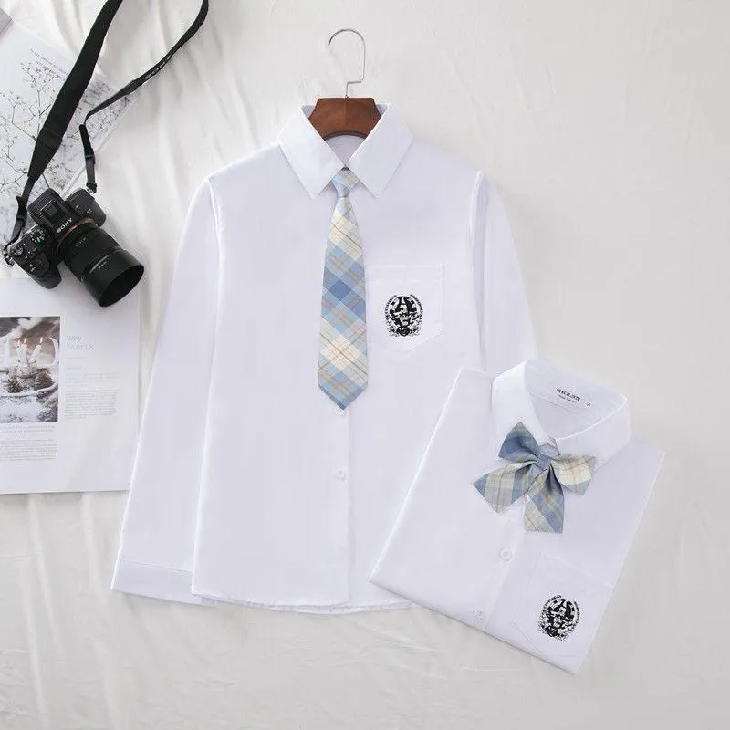 Zestawy odzieży damskie JK School mundure wiosenny jesień w szyku w dekolcie swobodny biznes Biała koszulka z długim rękawem Bluzki do ubrania dla studentów xs