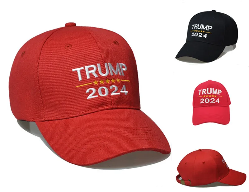 Trump 2024 Hat Trump Bomull Sunscreen Baseball Cap med justerbara Buckles Broderi Letters USA Cap Röd svart färg utomhus