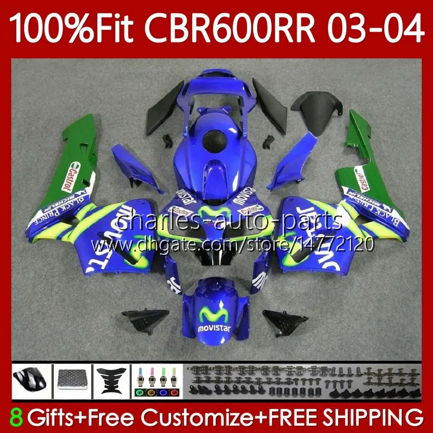 Corpo de OEM para Honda CBR 600RR 600F5 600CC 03-04 Bodywork 71no.17 CBR 600 RR F5 CC CBR600RR 03 04 CBR600F5 CBR-600 CBR600 RR 2003 2004 Faires de Molde de Injeção Movistar Blue