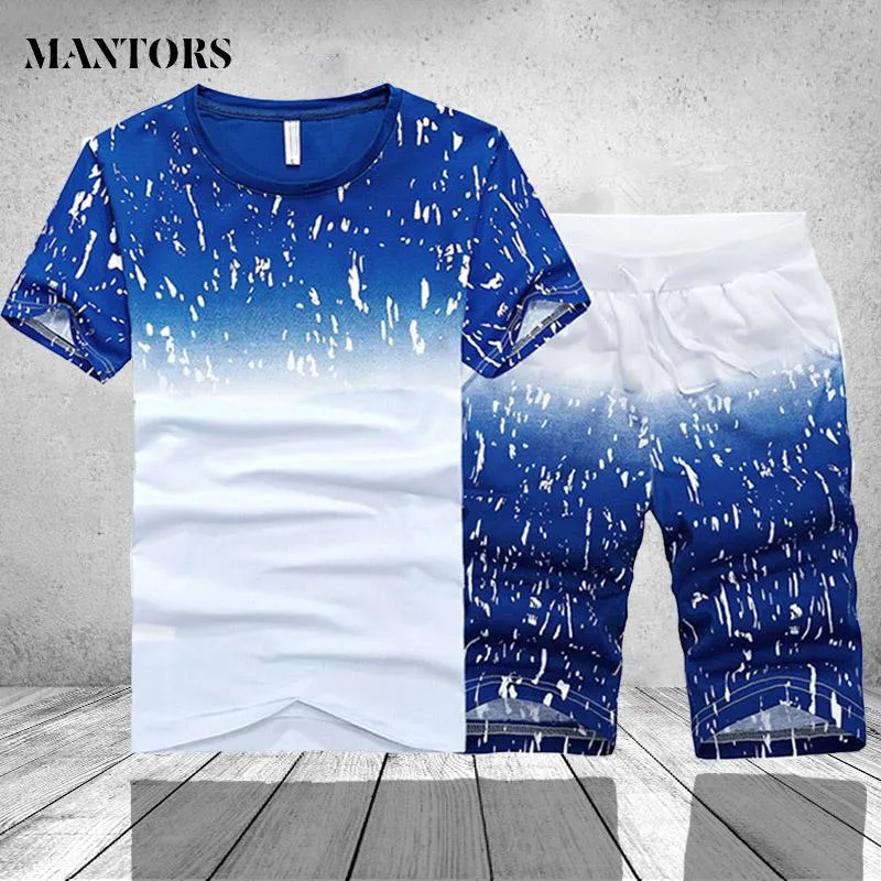 Trainingspak Mannen Zomer Korte Mouw Casual Tshirt Shorts Heren Sweatsuit 2PC Tee Tops + Sweatpant Male Set Moleton Masculino 3XL 4XL