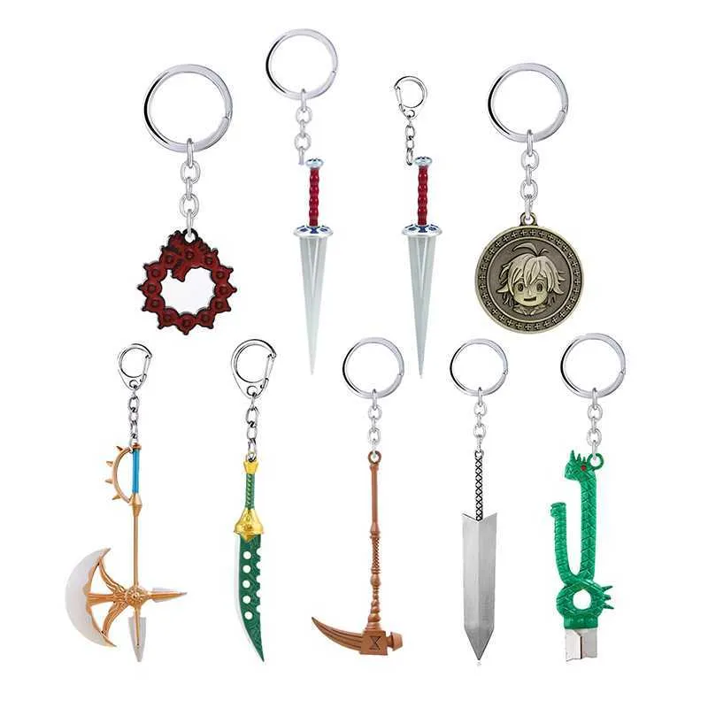 Anime de sju dödliga synderna Keychain Melioodas vapen förlorade våldet gapebane nyckel ringhållare kedja rhitta deagon metall män smycken g1019