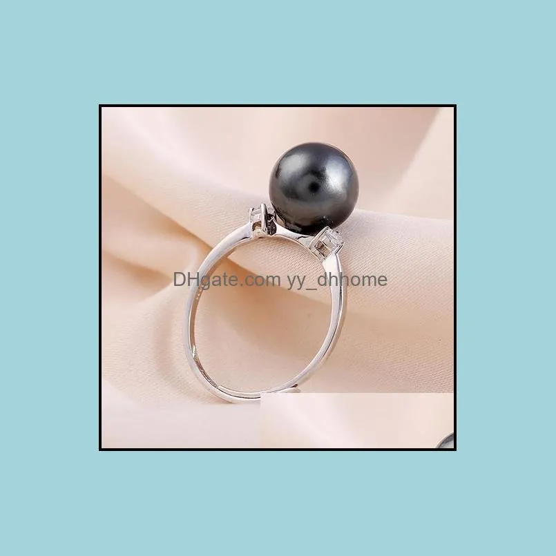 Pierścień Solitaire Biżuteria 10mm Tahitian Black Shell Pearl Otwarcie Regulowany Kobiet 925 Sier 2366 Drop Dostawa 2021 NQJTM