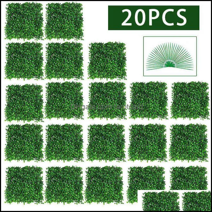 20pcs Artificial Plants Grass Wall Backdrop Flowers wedding Boxwood Hedge Panels for Indoor/Outdoor Garden Wall Decor 25x25cm 220110