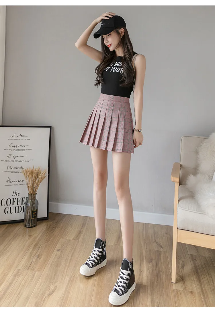 Striped Plaid Mini mini skirt with High Waist and Lining