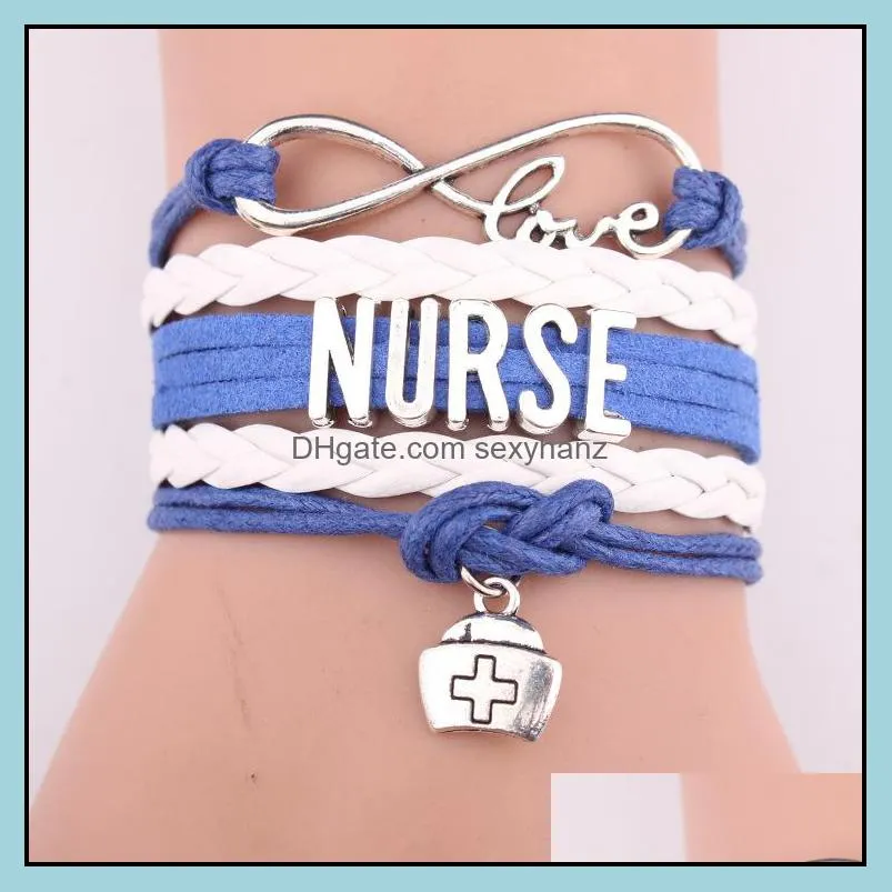 New NURSE Braided leather Rope bracelets medical kit Bag charm Love Wrap bangle For women Girl Nurse`s day Jewelry Gift