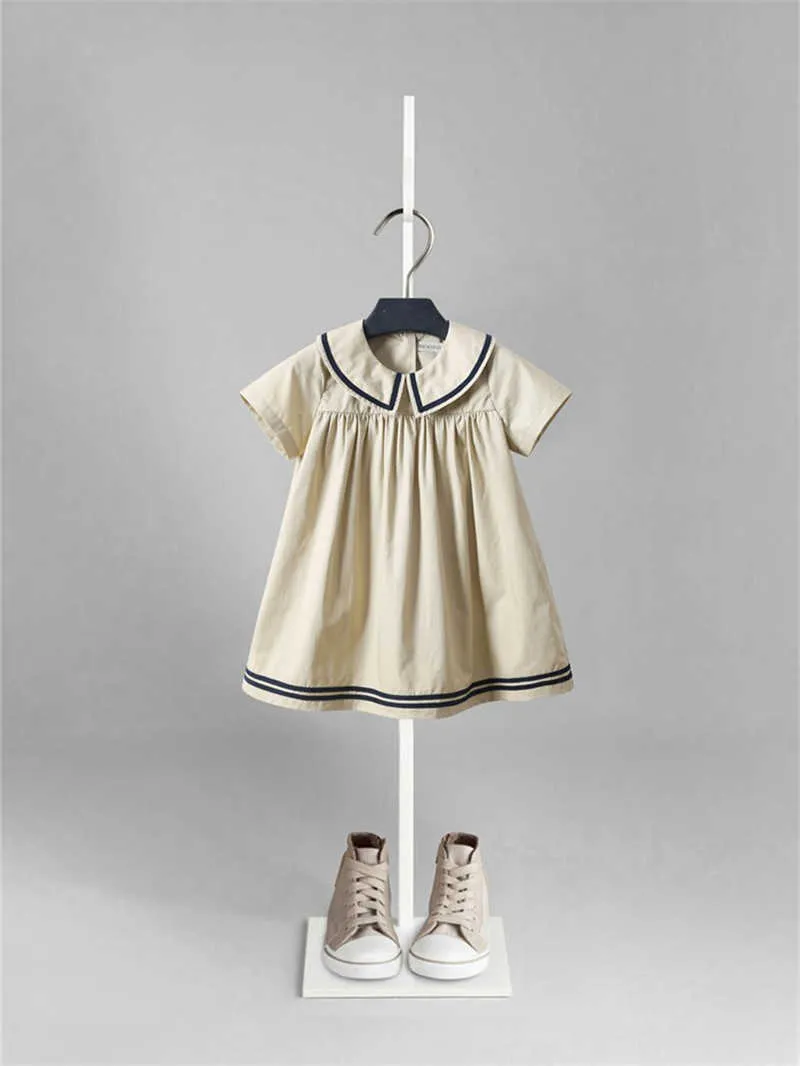 夏のニューガールズネイビー半袖ドレス中部学校の子供の大学の風スクール制服赤ちゃん子供のドレスQ0716