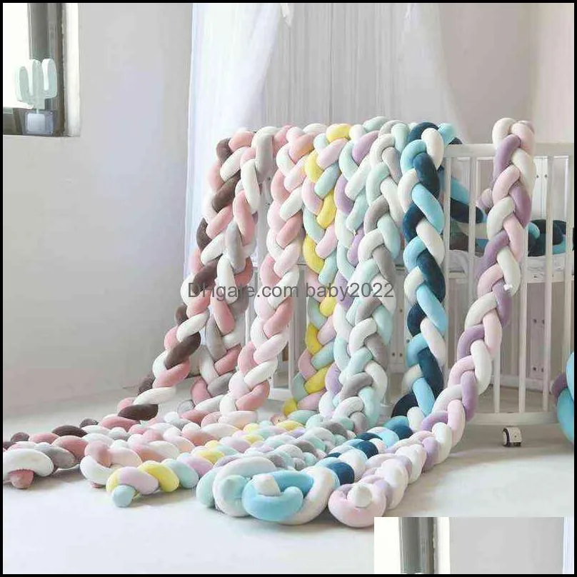 1M/2M/ Bed Braid Knot Pillow Cushion Bumper for Infant Crib Protector Cot Room Decor Bedding Set 211231