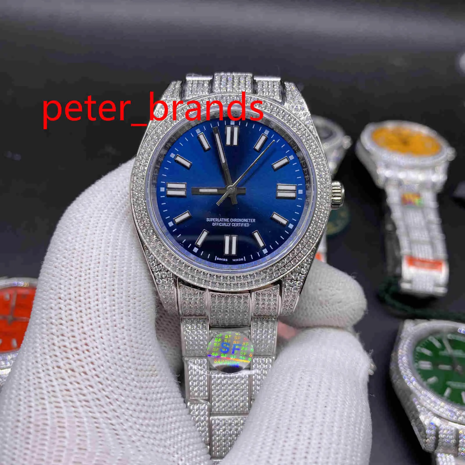 TOP QUAITY 41mm Shiny Diamonds Watches Silver Case Multicolor Dial Sapphire Mirror Automatic Men Smooth Hands Wristwatch 904L Stai218V