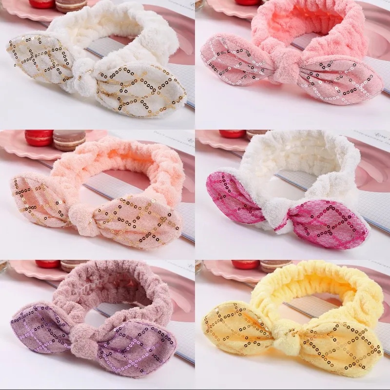 Cekiny Pałąk Bowknot Elastyczne Włosy Band Girlan Turban Hairbands Bow Hair Band do Makijaż Wash Wash Spa Yoga Akcesoria Prysznicowe Prezent 331 U2