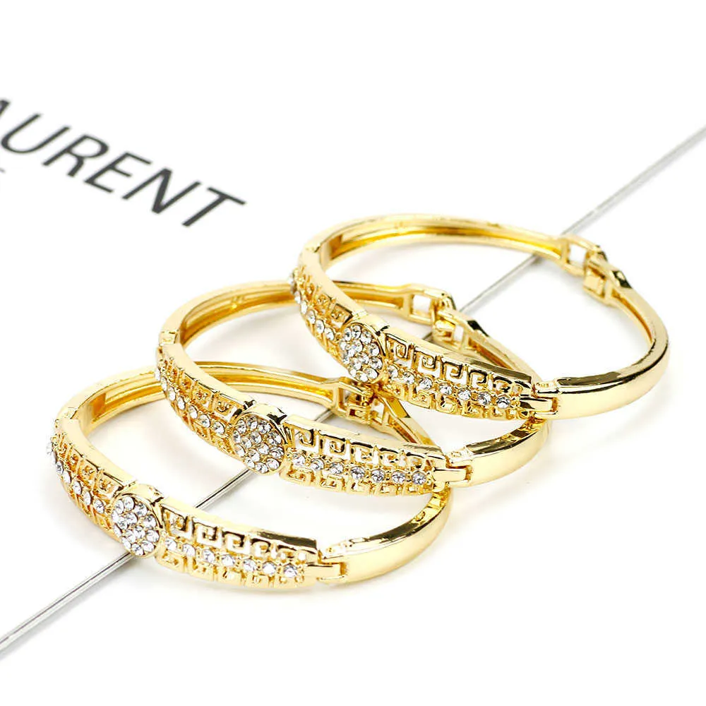 Sunspicems Gold Color Full Strass Cuff Bracelet Bracelet pour femmes Arabe Ethnique Mariage Bijoux Maroc Cadeau de mariée Q0719