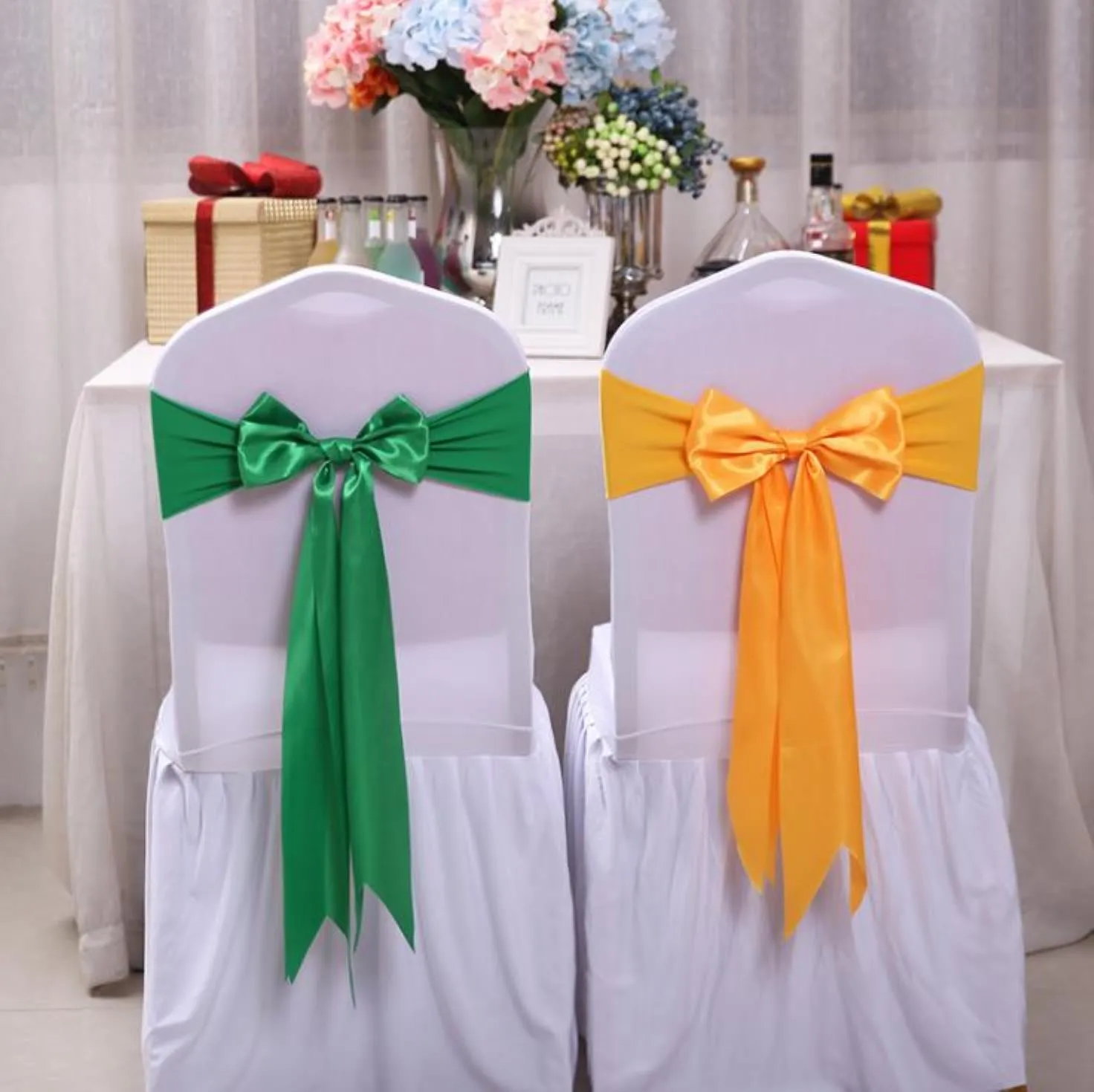 25pcs Wedding Decoration Knot Chair Bow Sashes Satin Spandex Chair Cover Band Ribbons Chair Tie Backs For Party Banqu jllKDK