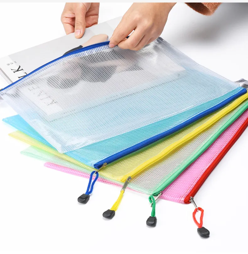 2018 Nya 5 färger A4 / A5 PVC Förvaringsväska Skolkontor Genomskinlig Loose Sheet Notebook Zipper Självförseglingsfilhållare Kreativa gåvor