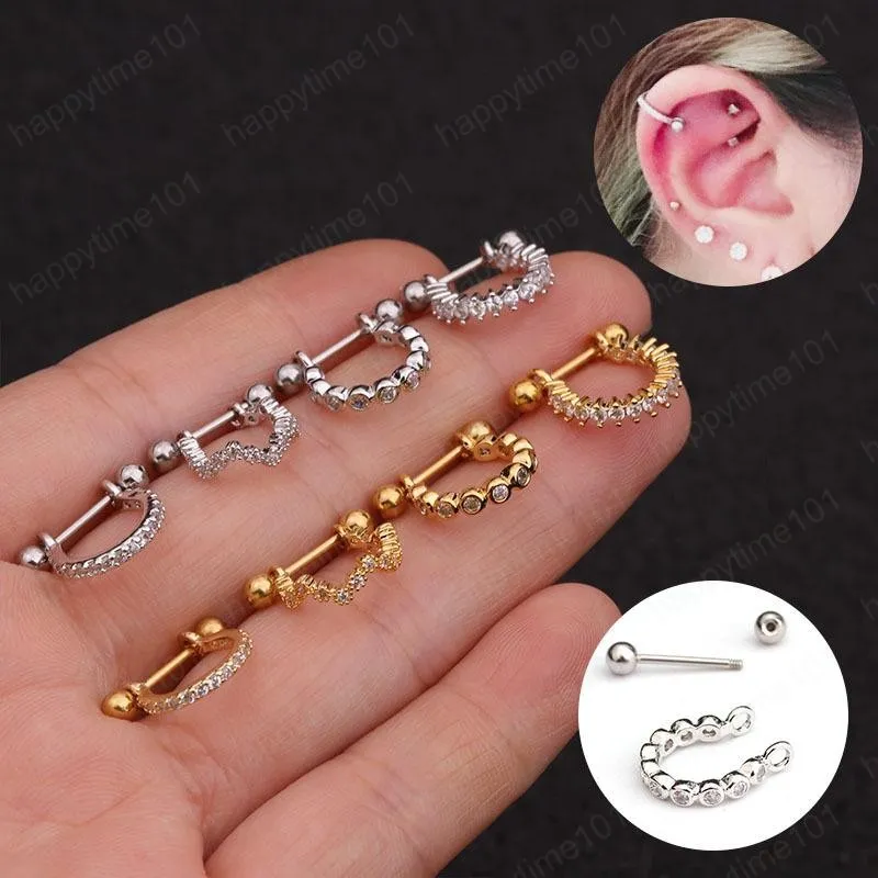 Stainless Steel Dangle Ear Piercing Jewelry Cz Cartilage Stud Helix Rook Conch Screw Back Earrings for Women Mix Size