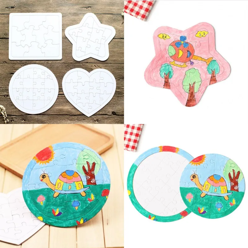 DIY White Jigsaw Puzzle Sublimation Blank Children Graffiti Jigsaws Kid Colouring Painting Gift Toy Love Heart Circular Paper 0 9xj G2