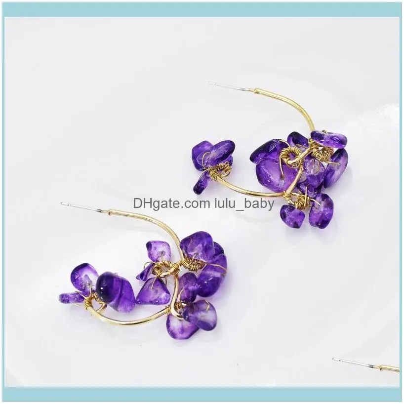 Romantic Orange Purple White Stone Hoop Earrings For Women Girl Handmade Jewelry Gold Metal Earring Party Birthday Gift & Huggie