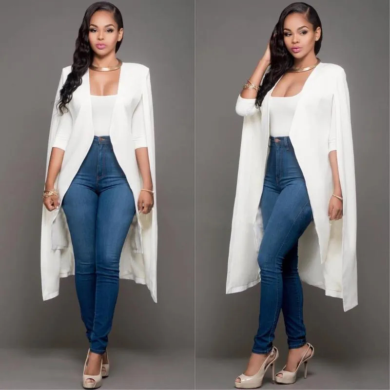 Women's Suits & Blazers S-4XL Autumn Lady Long Blazer Top Women Winter Thin Trench Office Clothes Sleeveless Cut Out Fashion Solid