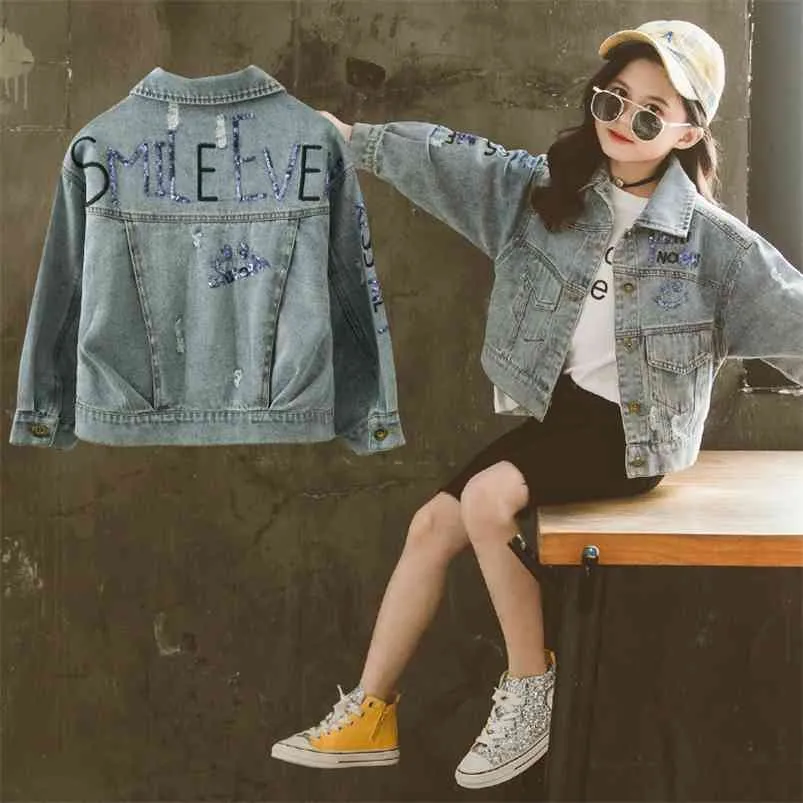 Mode Enfants Filles Jeans Manteaux Printemps Automne Enfants Coton Paillettes Vestes Enfant Bébé Fille Princesse Manteau Denim Vêtements 210622