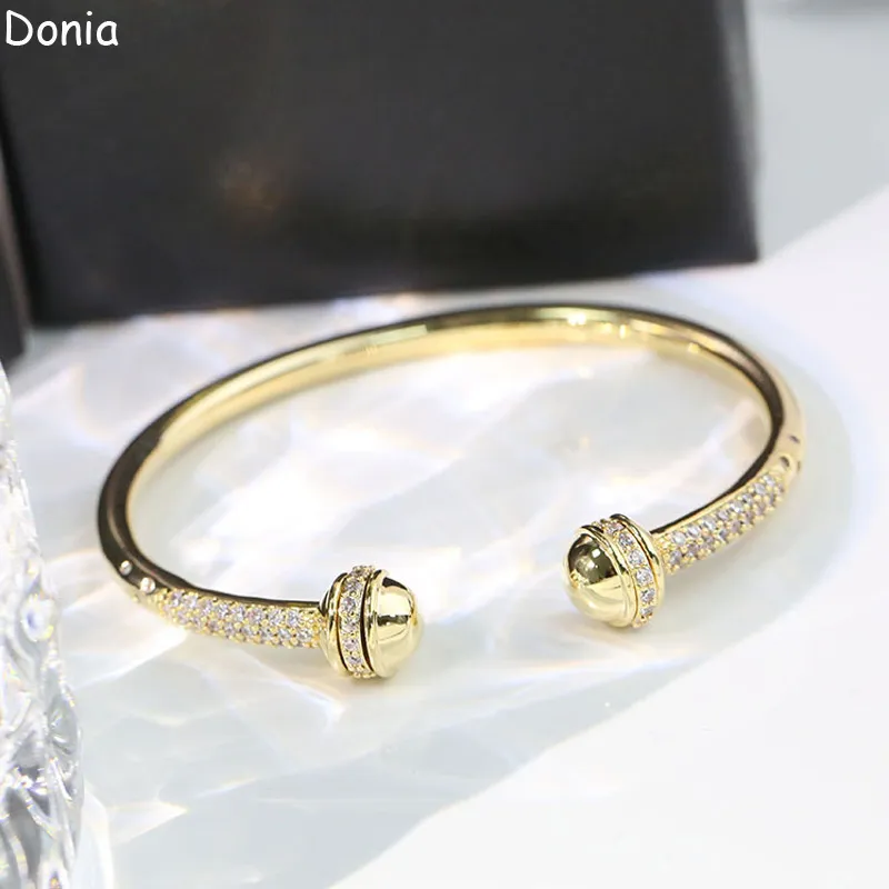 Donia Jewelry Luxury Armreif Übertriebene doppelte Ball Titanstahl Micro-Set Zirkon Europäischer und amerikanischer Modedesigner Geschenk-Armband