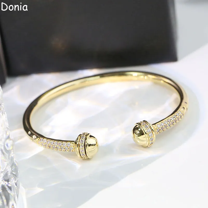 Donia Jewelry Luxus-Armreif, übertrieben, doppelendiges Kugel-Titanstahl-Micro-Set-Zirkon-Geschenkarmband für europäische und amerikanische Modedesigner