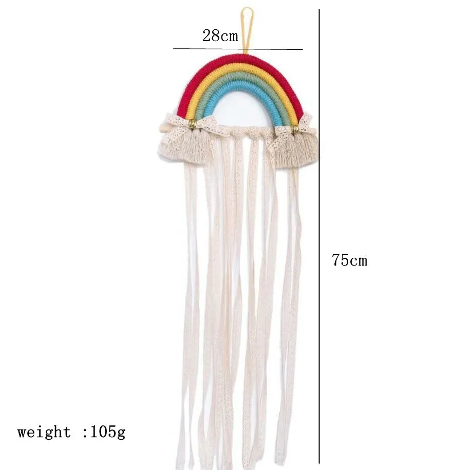 Children Hairpins Hair Accessories Storage Belt Hanging Decorative Woven Rainbow INS Nordic Style Wall Hang Finishing Belts Rack YL500