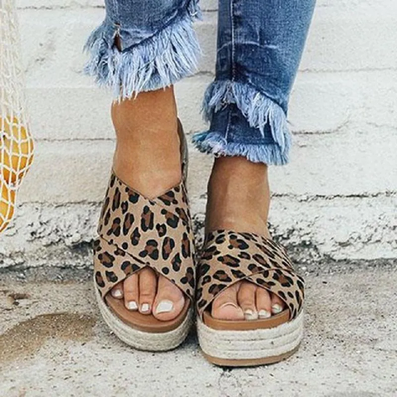 Leopard platform slip on sandals discount