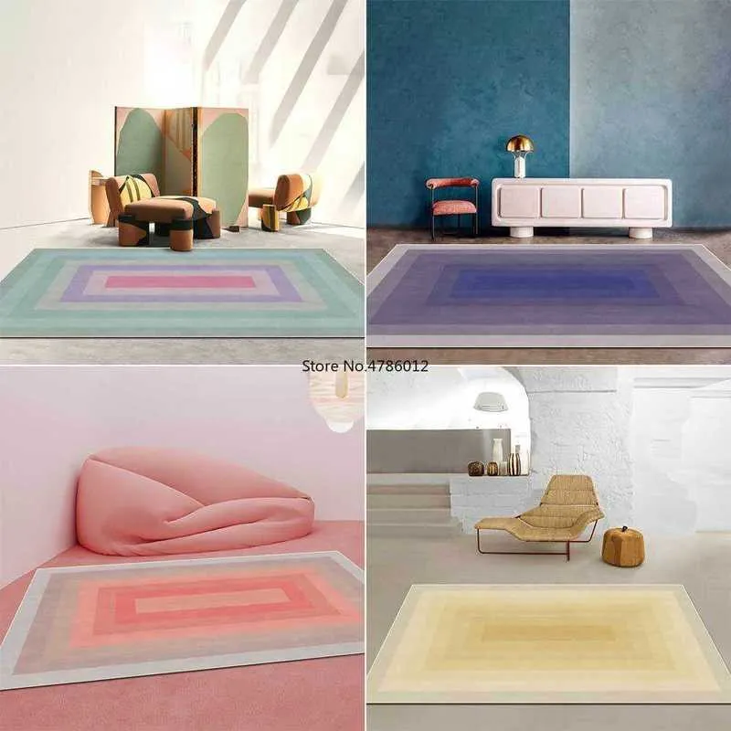 Modern simple girly pink yellow green blue gradient color frame living room bedroom bedside carpet floor mat customization 210928