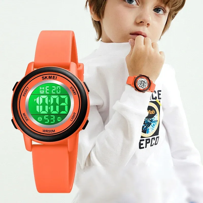 SKMEI 1721 Sports Colorful LED Backlight Display Children Watch 12/24 Hours Mode Stopwatch Clock Alarm 5ATM Waterproof Kids Digital Watch