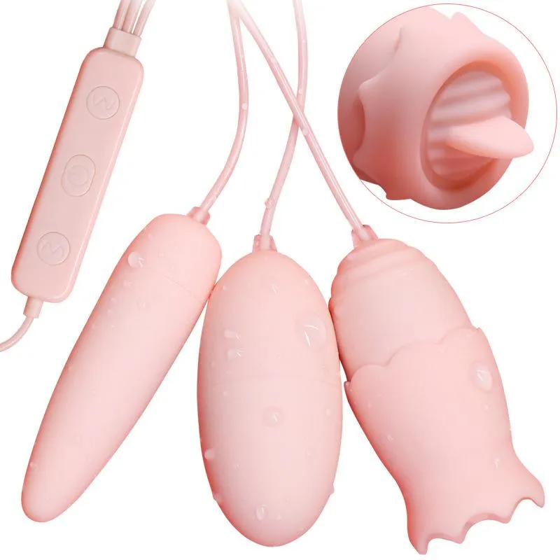 성인 제품 섹스 토이 여성 실리콘 이중 진동 달걀 혀 고리 마커웨어 장난감 자위 마사지