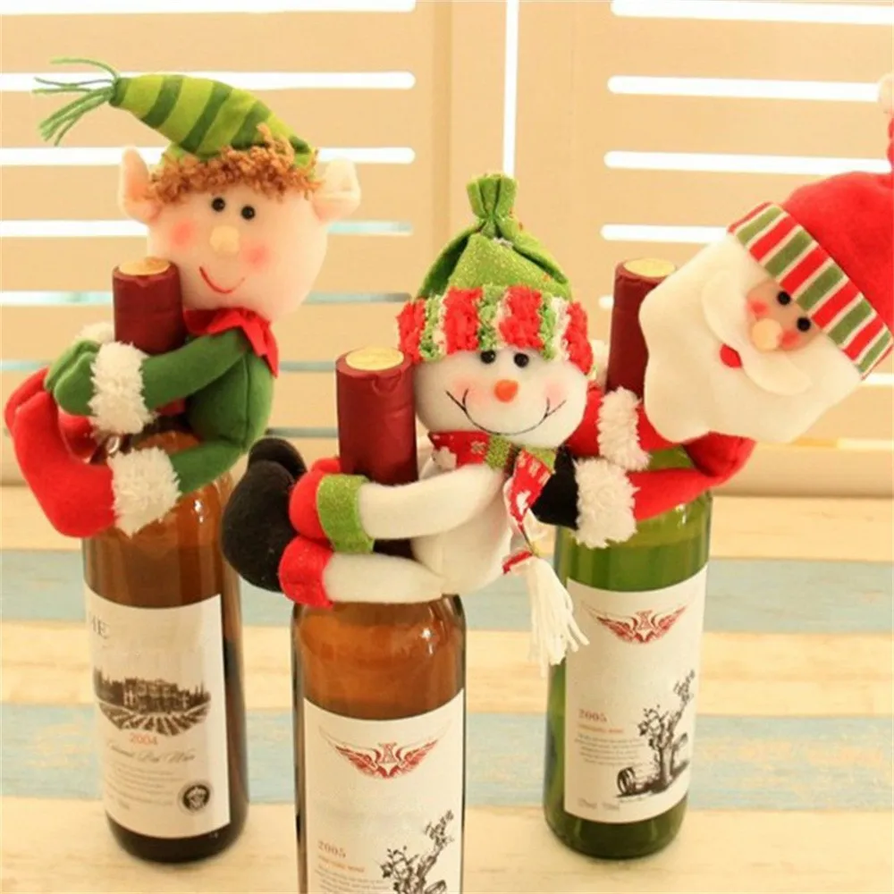 Noel dekor kırmızı şarap şişesi kapak çanta dekorasyon ev partisi kucaklama Noel Baba kardan adam yılbaşı süsleri