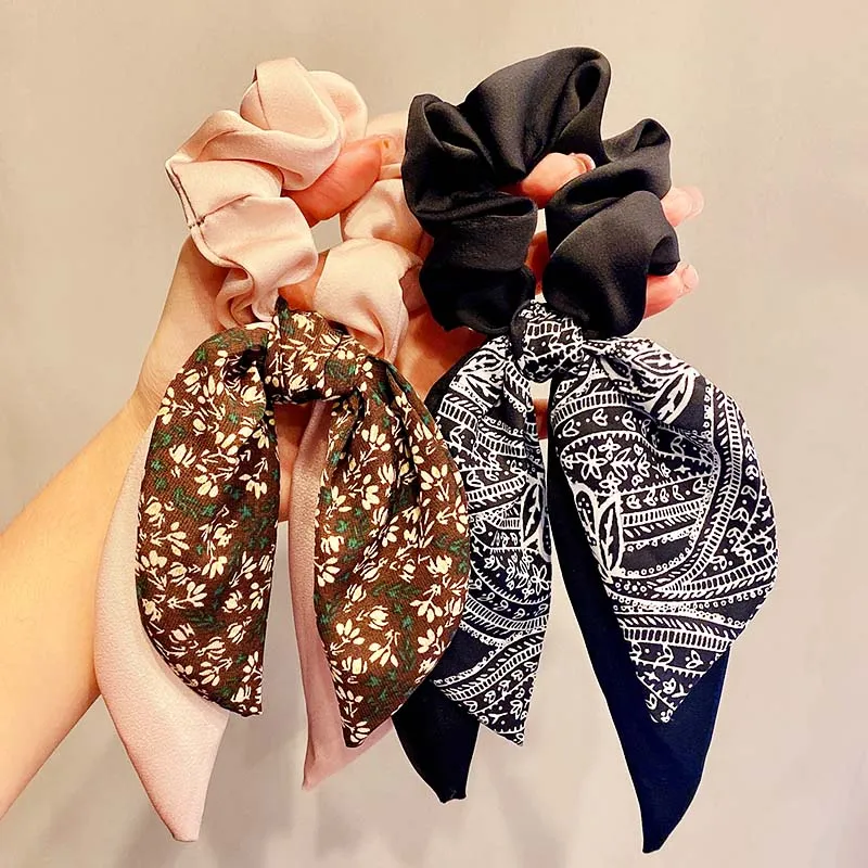 New Women Vintage Bohemian Print Ribbon Scrunchie Elegante Ponytail Hold Hair Tie Elastic Hair Band Fshion Accessori per capelli