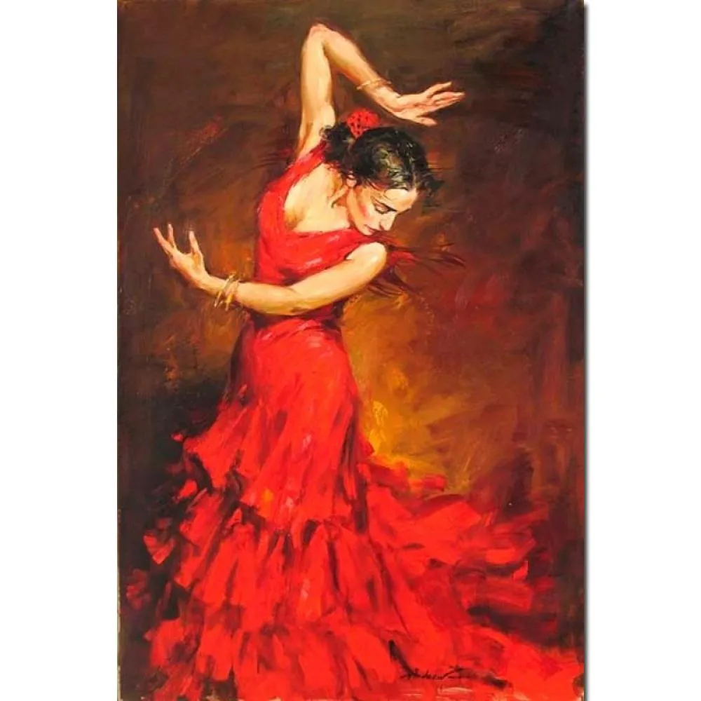 Textured Realism of Handcrafted Figurative Oil Paintings on Canvas Flamenco Spanish Dancer Modern Decor for Studio Apartment Fine Artwork