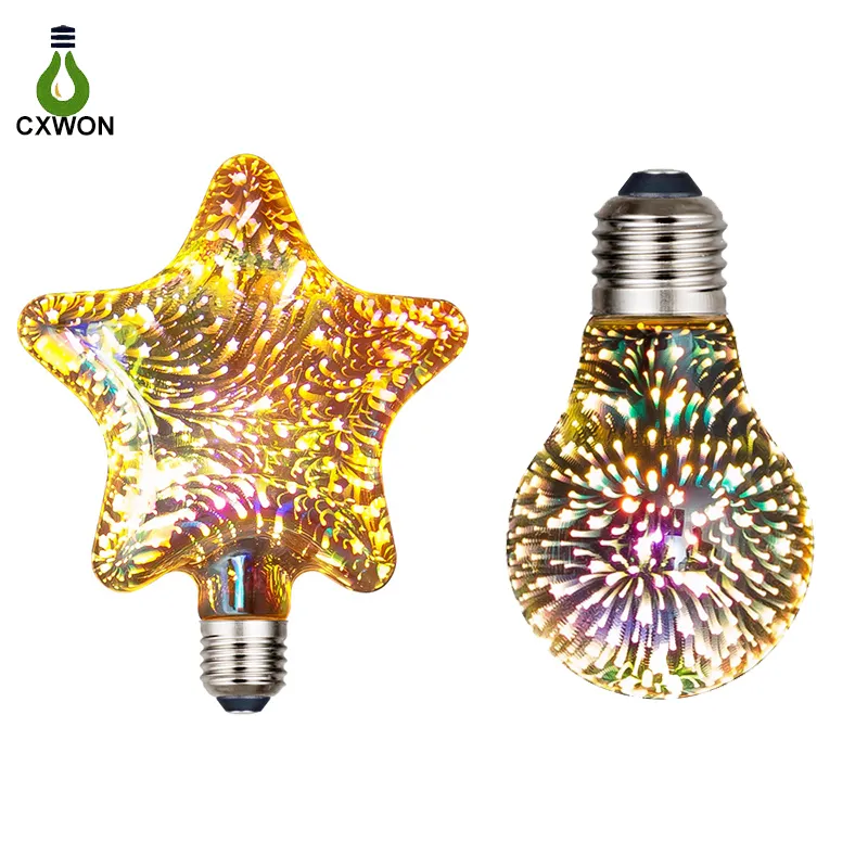 3D LED Star Fireworks Bulbs Vintage Edison Night Light E27 Holiday Novelty Lighting