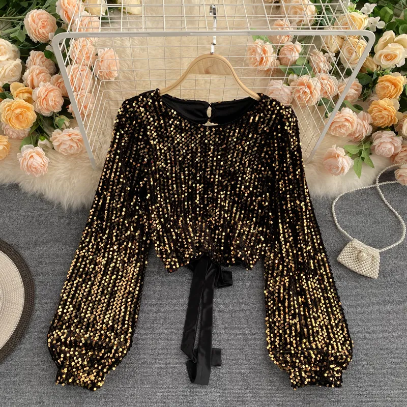 womens black sequin top