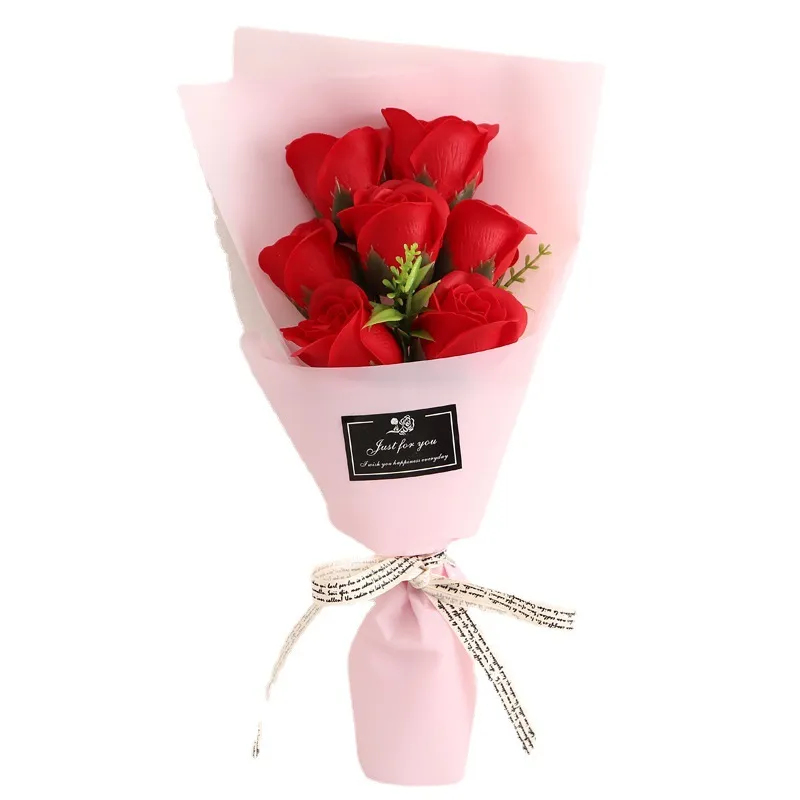 Partij Gunst Kunstmatige Huwelijk Zeep Rose Carnation Flower Bouquet Flores Plant Verjaardag Kerst Bruiloft Valentijnsdag Gift Home Decor Handgemaakte 7 Stks