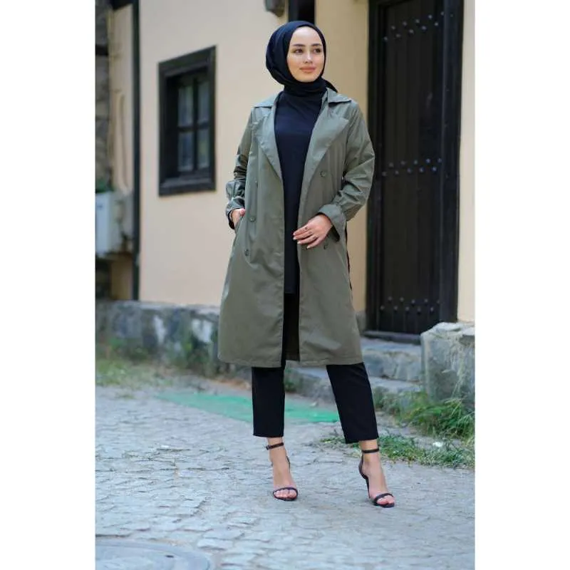 Etnik Giyim Düğmeli Kuşaklı Trencik Elbise Moda Trend Kalite Müslüman Tops Setleri Tunik Kadınlar Abayas MODEST