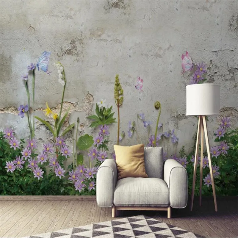 壁紙ノルディックノスタルジックフラワー植物レトロな壁注文の壁紙3D紙家の装飾壁画の自己接着剤
