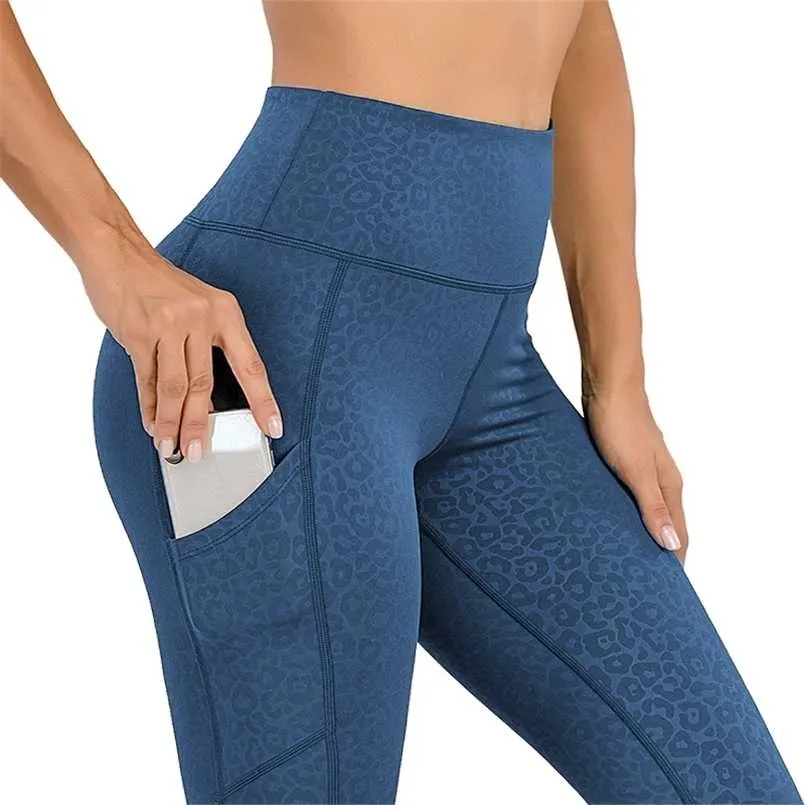 Sexy Leggings voor Vrouwen Sport Legging met Zakken Luipaard Gym Legging Vrouwen Slanke Naad Running Broek Fitness Workout Leggins 211108