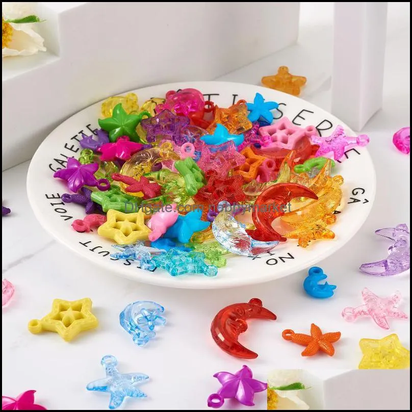 Charms 400pcs/Set Transparent & Opaque Acrylic Charm Star Moon Pendants For Jewelry Making Decor Accessories 25x19x6mm