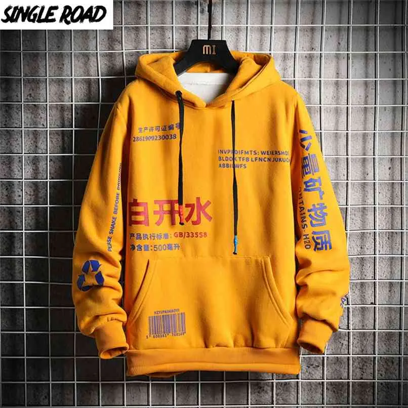 Single Road Herren Hoodies Winter Fleece Sweatshirt Männliche Harajuku Japanische Streetwear Hip Hop Gelbe Hoodie Sweatshirts 210813