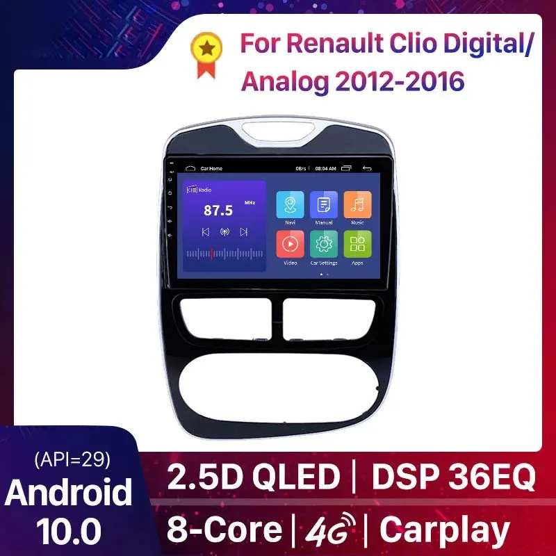 10.1 "Android Auto DVD Radio Player voor 2012-2016 Renault Clio Digital / Analog met Bluetooth GPS NAVI USB FM SWC DVR OBD