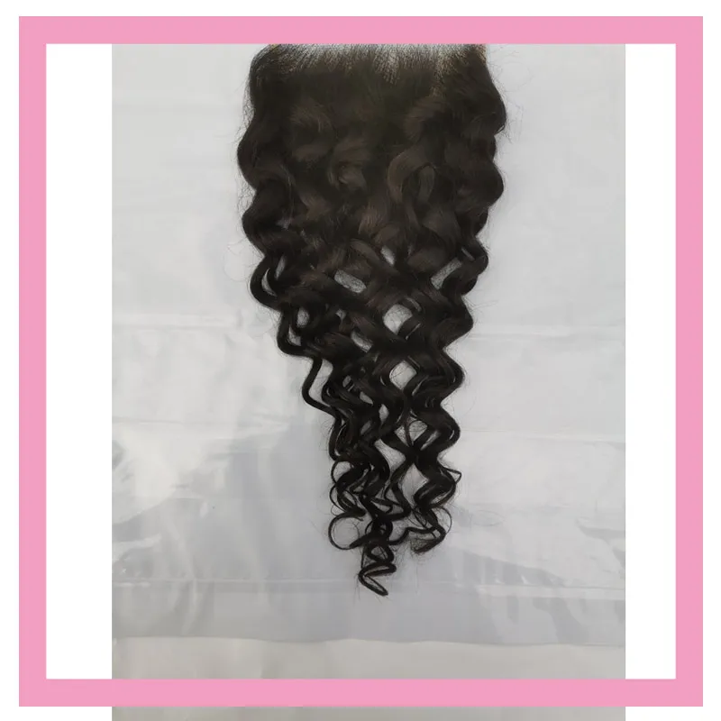 Indian 5X5 Lace Closure Water Wave Free Middle Three Part Baby Hair 10-24inch Curly 100% Human Hairs