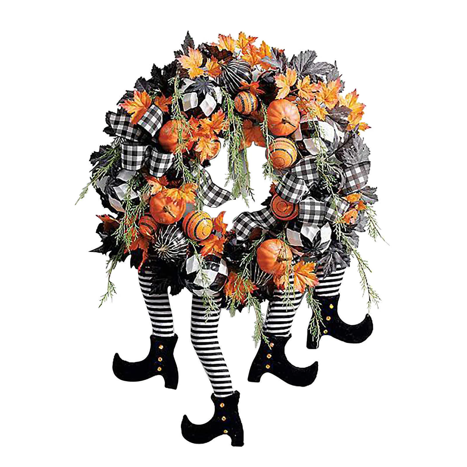 ハロウィーンの魔女の花の家の装飾の前面ドアボンキンカエデの葉の花輪パーティーDiyの装飾花輪Q0812