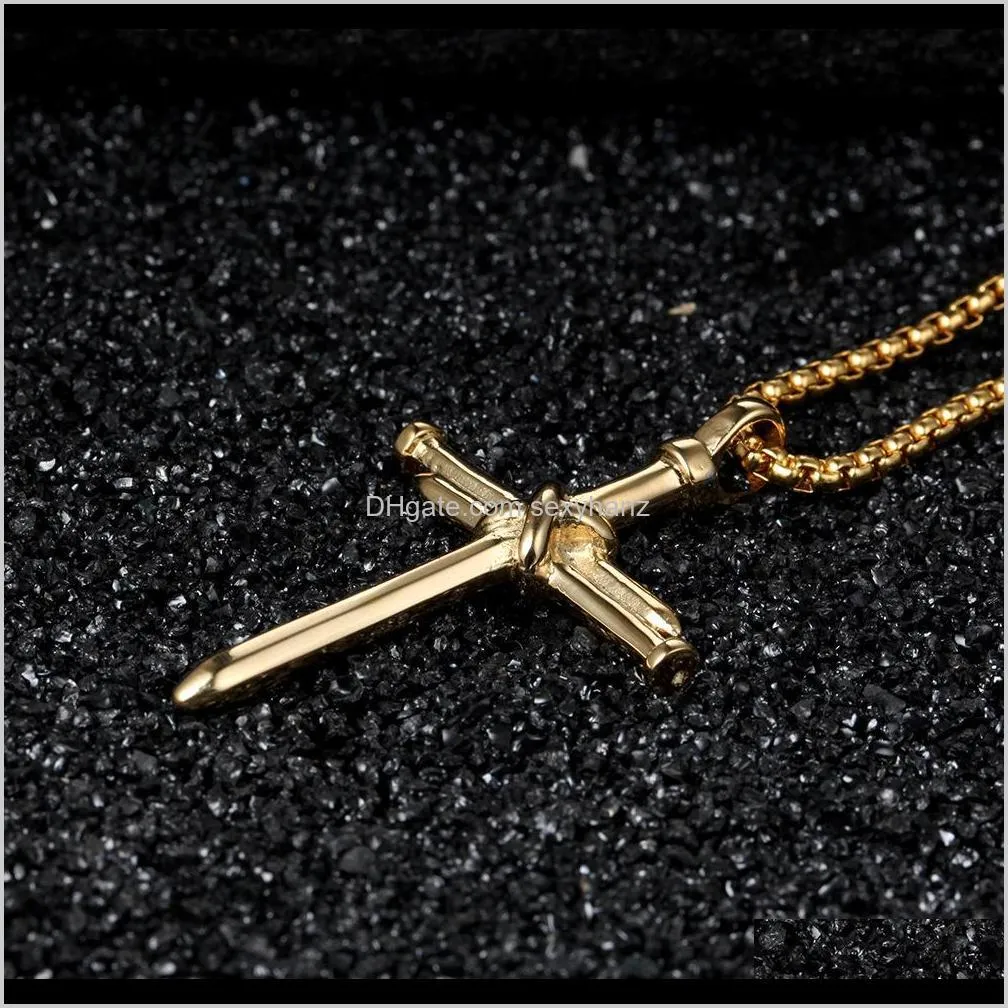 European and American titanium steel cross necklace classic simple versatile stainless steel nail Pendant