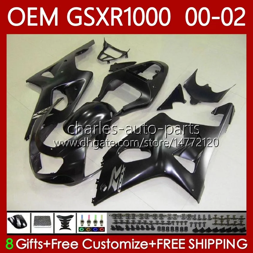 Kit de corpo OEM para Suzuki GSXR 1000 cc gsxr-1000 01-02 Bodywork 62No.16 GSXR1000 K2 1000CC 2001 2002 2002 GSX-R1000 GSX R1000 00 01 02 Faires de Molde de Injeção Matte Preto