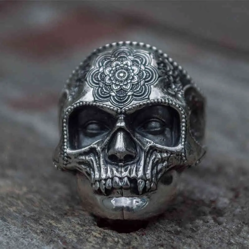 Anello da uomo in acciaio inox, argento, 316 l, con teschio flash in acciaio pesante, gioielli da moto, Datura, Saint Mott