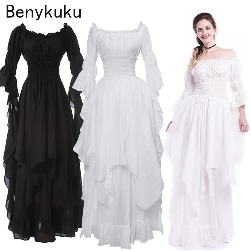 White Victorian Medieval Long Dress Plus Size Women Cosplay Halloween Costume Princess Gown Renaissance Vintage Gothic Dresses Q0707