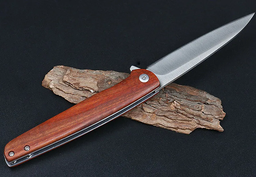 Coltello pieghevole Flipper 5Cr13Mov Lama in acciaio satinato + manico in legno Coltelli tascabili EDC da campeggio all'aperto