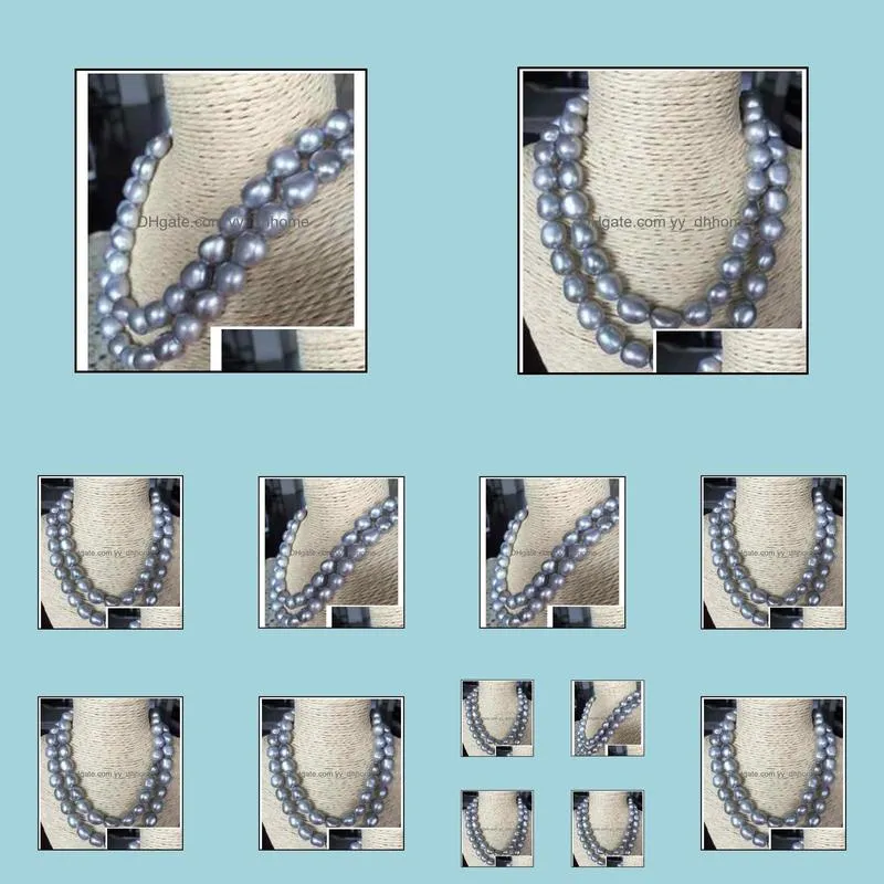 Double Strands 12-13mm South Sea Silver Grey Baroque Pearl Necklace 17inch 18inch 14k Gold Clasp